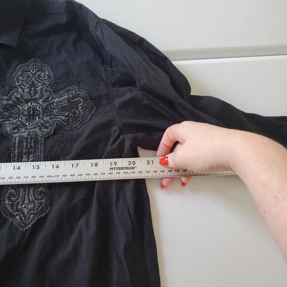 Victorious Shirt Mens Large Cross Embroidered Button Up Long Sleeve Western - Picture 6 of 8